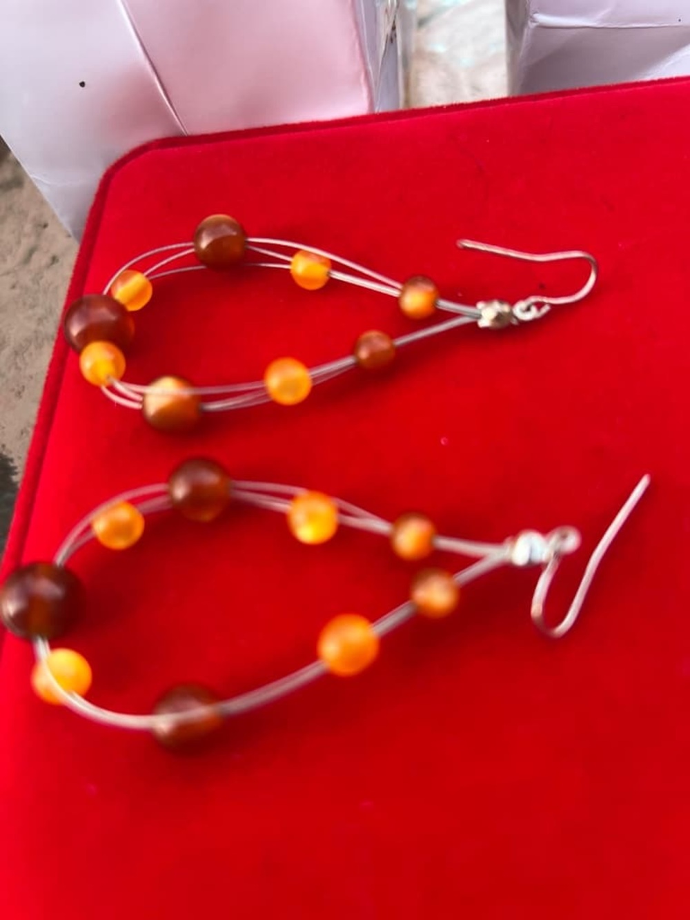 Handmade Amber-Tone Bead Hoop Earrings - Women Jewelry